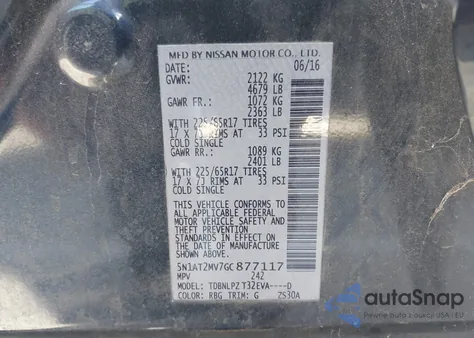 2016 Nissan Rogue S z USA, uszkodzony, nr VIN 5N1AT2MV7GC877117